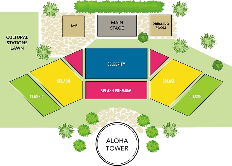 Event seating layout with stage and sections