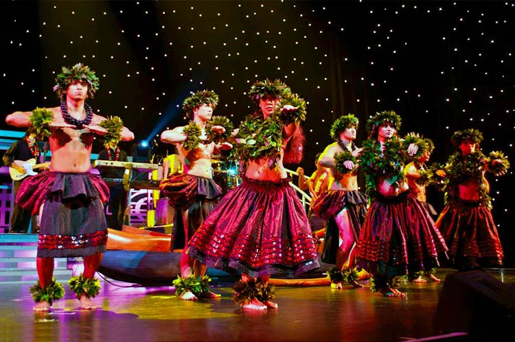 Hula dancers performing on stage