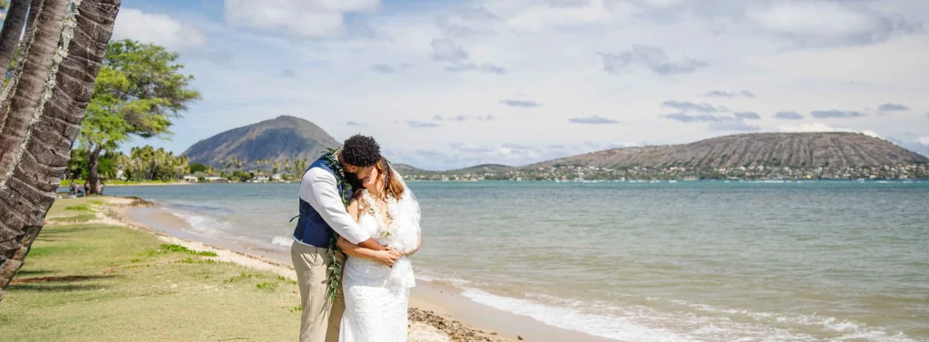 Bride and Groom at Kawaikui Beach Hawaii