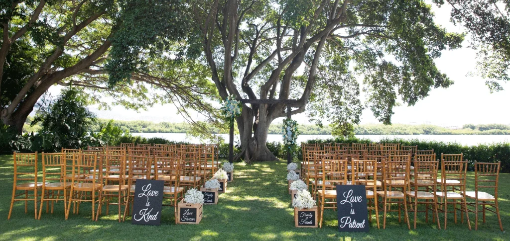 Hanalani garden wedding venue with ceremony setup