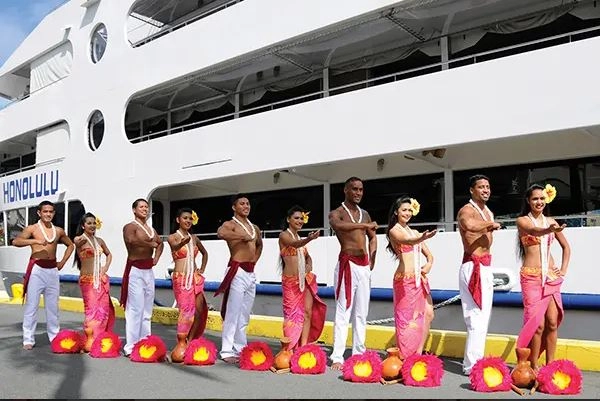 Hawaiian hula dancers performing