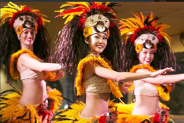 Hawaiian hula dancers performing